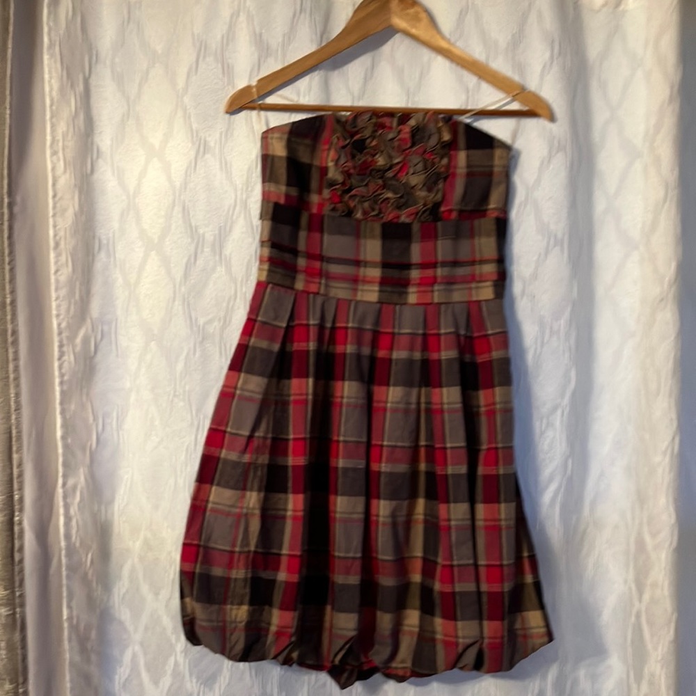 Super cute plaid Ganesh strapless dress